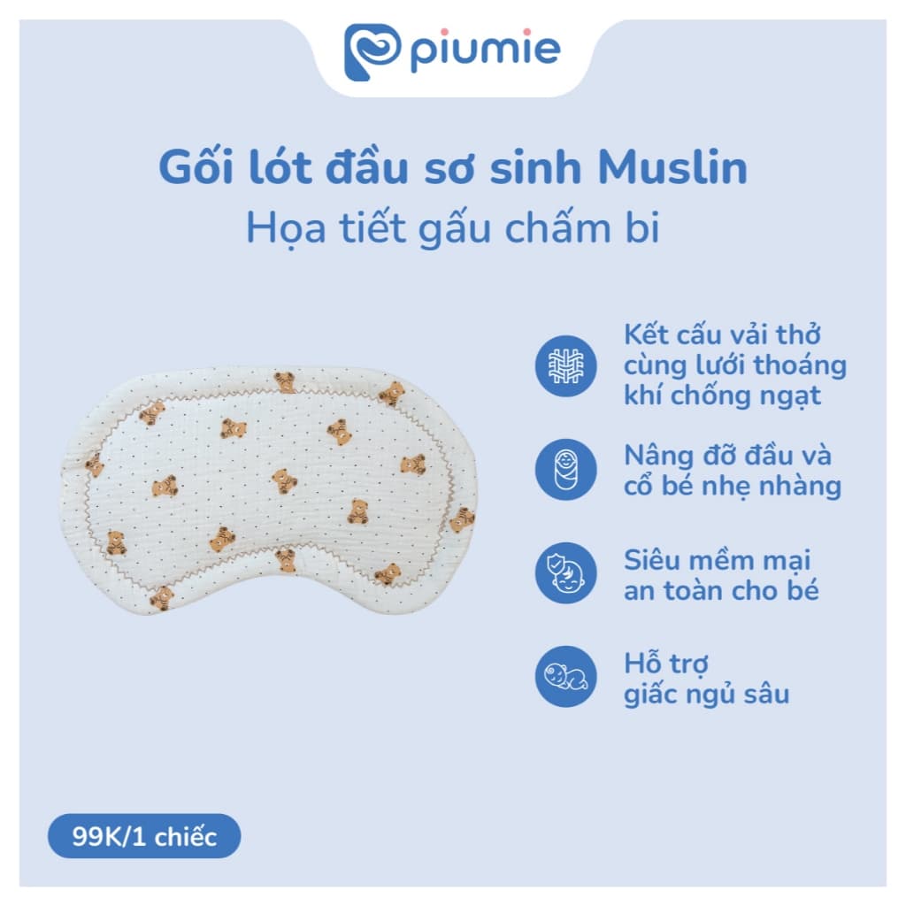 Gối lót đầu Muslin nhăn size 39×24cm – êm ái, thoáng khí, nâng đỡ nhẹ nhàng cho giấc ngủ của bé 4