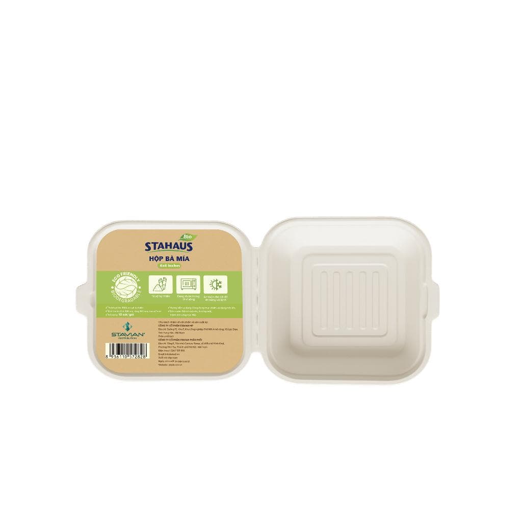 Combo 10 Gói 100 Hộp bã mía STAHAUS Đựng bánh, đồ ăn - 100% Xơ tự nhiên, Chịu nhiệt tốt, An toàn sức khỏe
