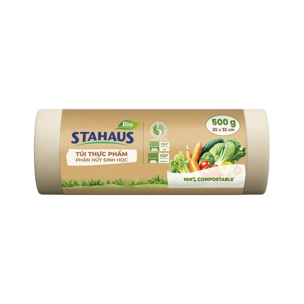 Túi đựng thực phẩm tự phân hủy sinh học STAHAUS Kín nước, Dẻo dai - Hàng chính hãng An toàn Sức khỏe - Cuộn 500gr