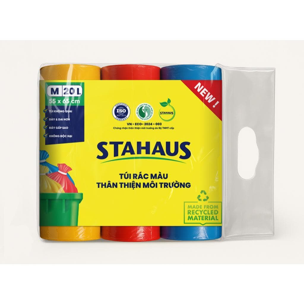 Túi rác có màu tự phân hủy STAHAUS Siêu dai chắc, Ngăn rò nước, Tiện lợi Vệ sinh - Set 3 cuộn có màu Thân thiện Môi trường 3