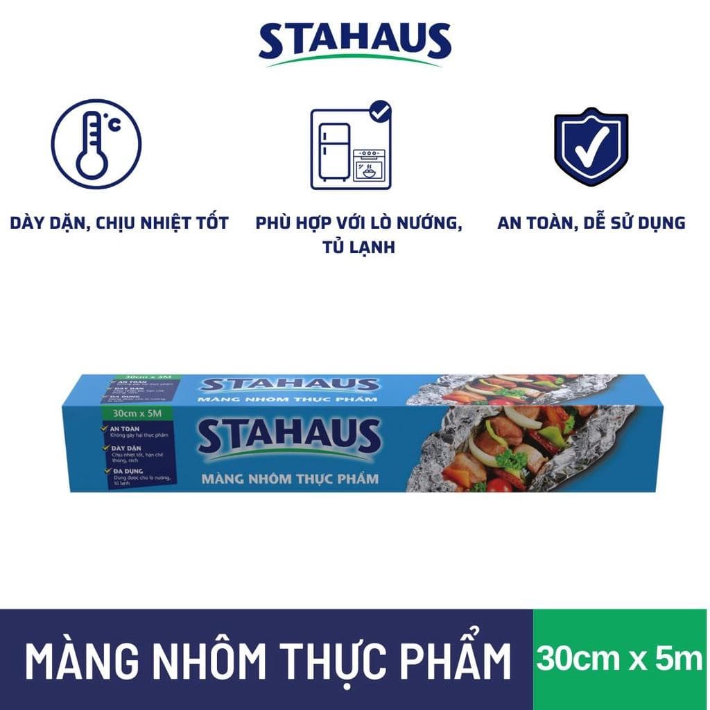 Màng nhôm (Giấy bạc) STAHAUS nướng, bọc thực phẩm 30cm/45cm x 5m - Dùng Lò nướng, Lò chiên không dầu - An toàn Sức khỏe