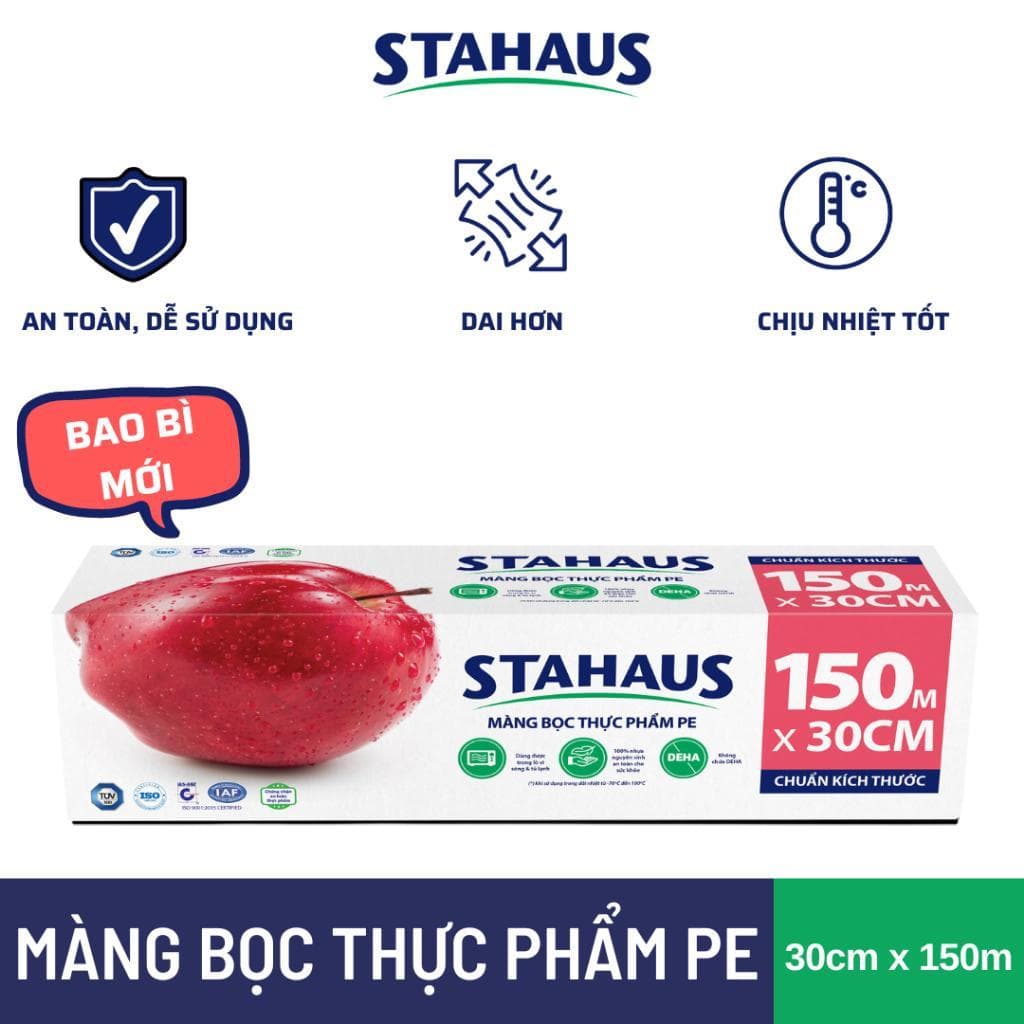 Combo 5 Cuộn Màng bọc Thực phẩm PE STAHAUS An toàn Sức khỏe, Co Giãn Tốt - Hàng Chính Hãng 3