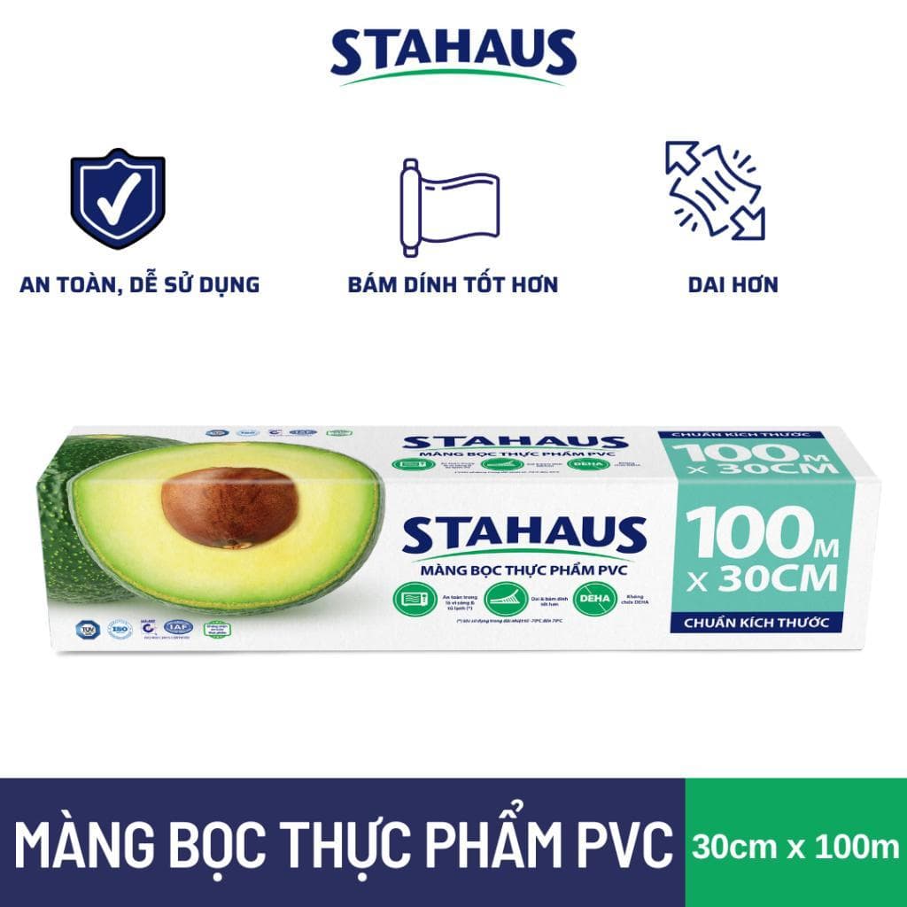 Màng bọc thực phẩm PVC STAHAUS 60m/100m dẻo dai, an toàn, dễ dàng sử dụng