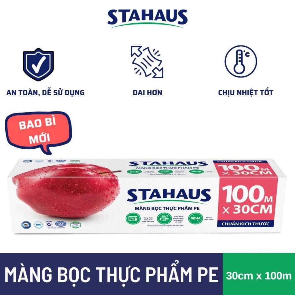 Combo 5 Cuộn Màng bọc Thực phẩm PE STAHAUS An toàn Sức khỏe, Co Giãn Tốt - Hàng Chính Hãng