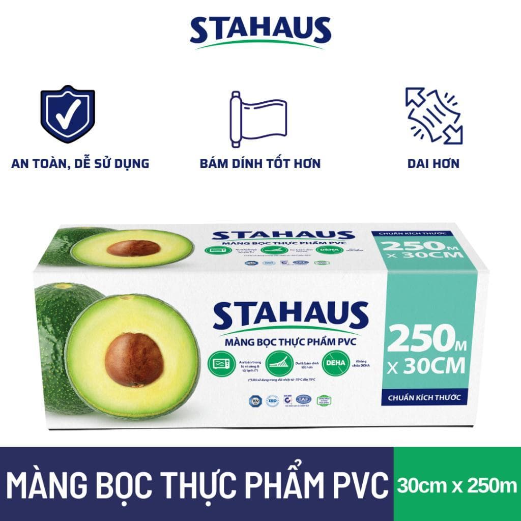 [SIÊU TIẾT KIỆM] Màng bọc Thực phẩm PVC STAHAUS An toàn Sức khỏe Co Giãn Tốt 30cm/45cm x 250m - Hàng Chính hãng