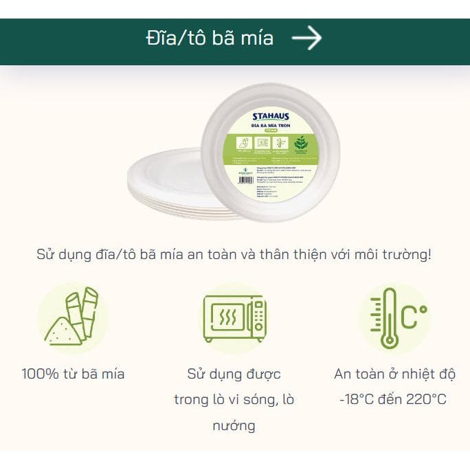 Đĩa bã mía tròn Stahaus 225mm (10 cái/gói) sạch sẽ, tiện lợi khi sử dụng 4