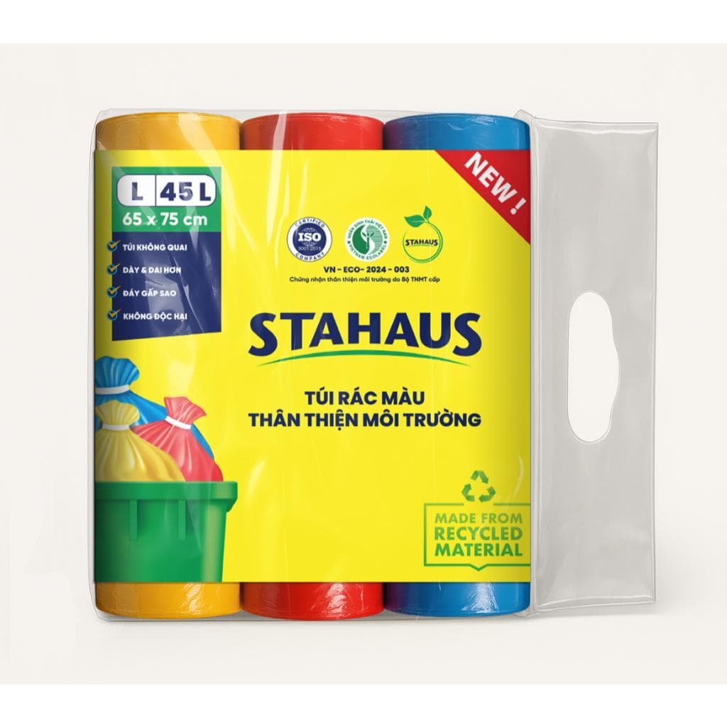 Túi rác có màu tự phân hủy STAHAUS Siêu dai chắc, Ngăn rò nước, Tiện lợi Vệ sinh - Set 3 cuộn có màu Thân thiện Môi trường