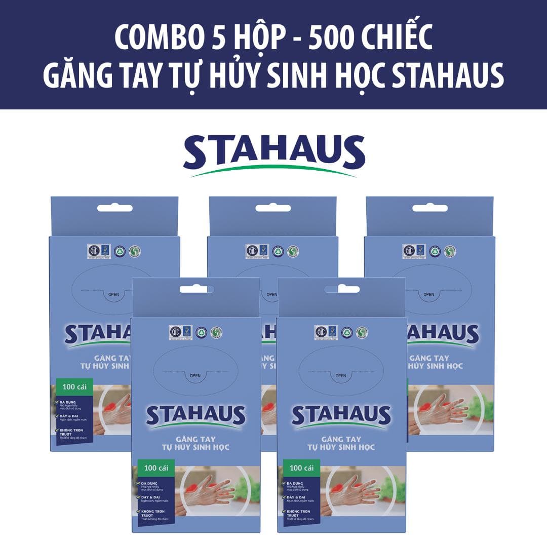 Combo 10 hộp (1000c) Găng tay thực phẩm Tự hủy sinh học STAHAUS Tiện lợi Vệ sinh, Chống thấm nước, Thân thiện môi trường 5