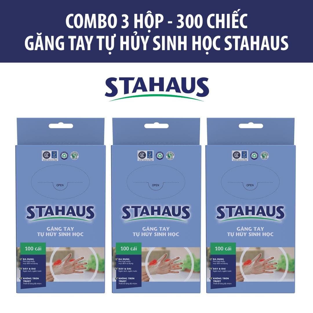 Combo 10 hộp (1000c) Găng tay thực phẩm Tự hủy sinh học STAHAUS Tiện lợi Vệ sinh, Chống thấm nước, Thân thiện môi trường 4
