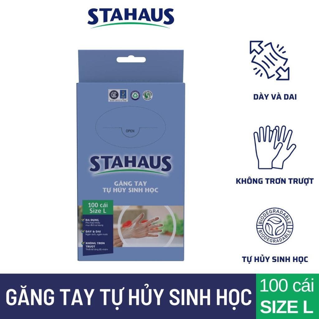 Combo 10 hộp (1000c) Găng tay thực phẩm Tự hủy sinh học STAHAUS Tiện lợi Vệ sinh, Chống thấm nước, Thân thiện môi trường