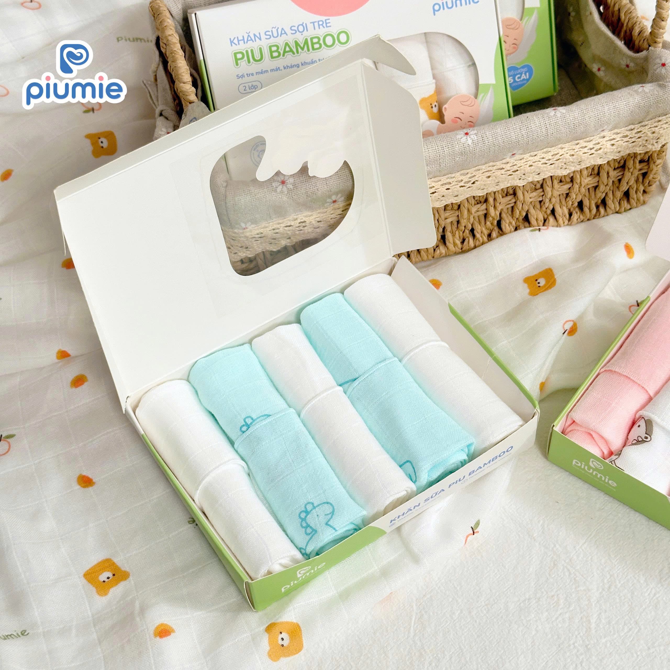 Khăn sữa sợi tre Piu Bamboo 2 lớp - hộp 5 chiếc 4