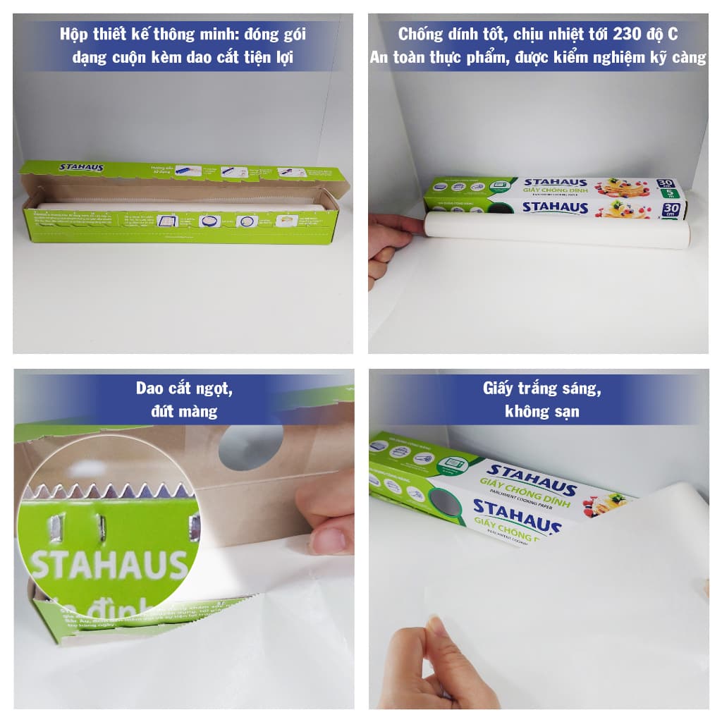 Giấy nến chống dính STAHAUS 45cm x 75m Tráng Silicone 2 Mặt, Chịu nhiệt cao, An toàn sức khỏe, Tiện lợi vệ sinh 3
