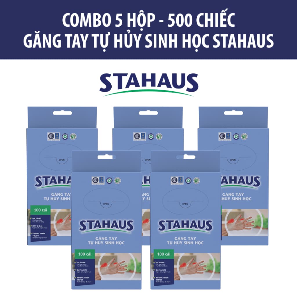 Bao Tay Thực Phẩm Tự Hủy Sinh Học STAHAUS 5 Hộp 500 Cái - Găng Tay Nilon Chống Thấm Dùng 1 Lần 3