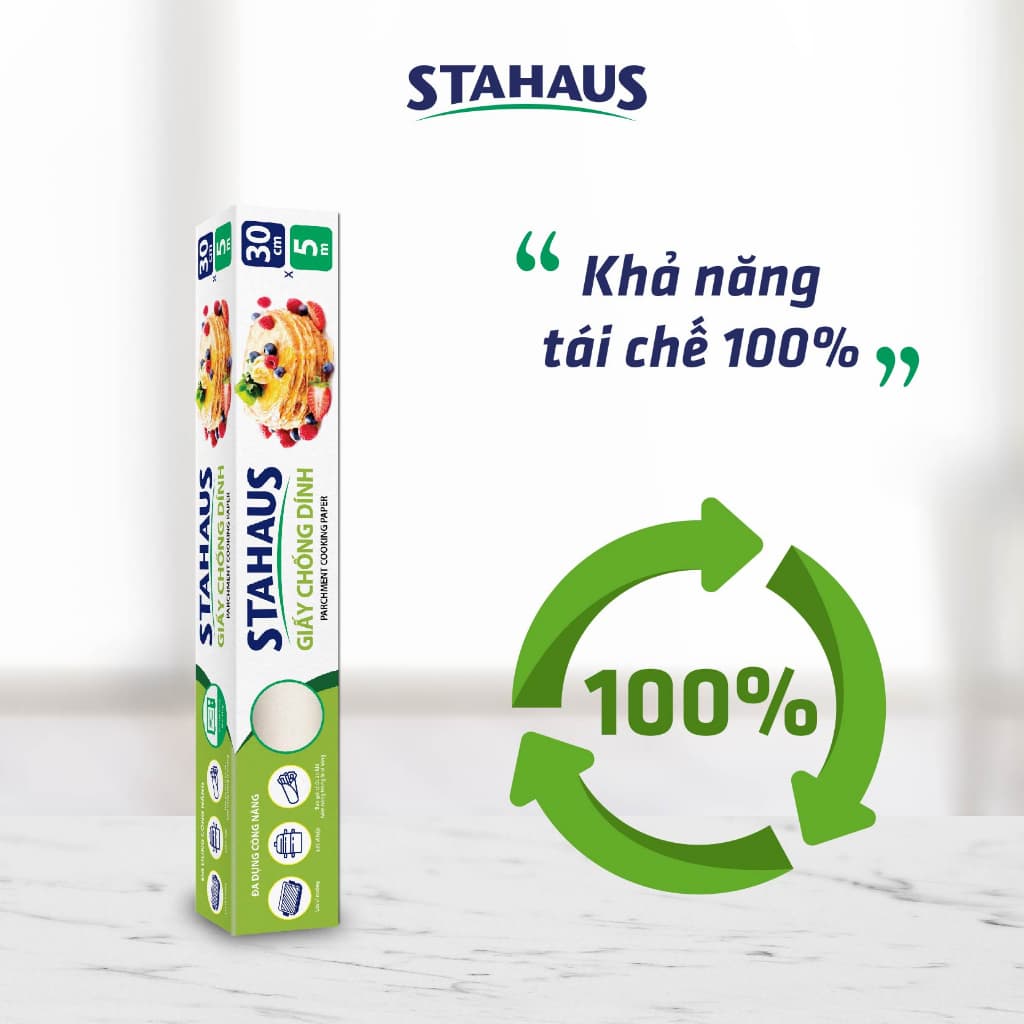 Giấy nến chống dính STAHAUS 45cm x 75m Tráng Silicone 2 Mặt, Chịu nhiệt cao, An toàn sức khỏe, Tiện lợi vệ sinh 6