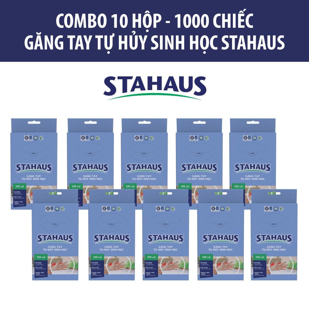 Combo 10 hộp (1000c) Găng tay thực phẩm Tự hủy sinh học STAHAUS Tiện lợi Vệ sinh, Chống thấm nước, Thân thiện môi trường 3