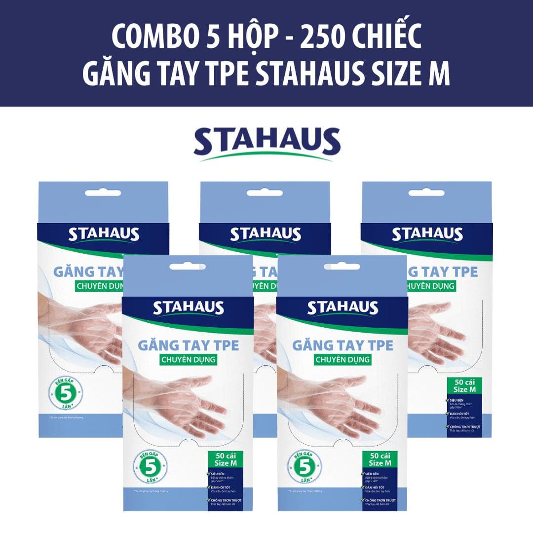 Combo 10 Hộp (500c) Găng tay TPE STAHAUS SIÊU DAI Chất Nhám Cực Bền, Chống Thấm Nước Cực Tốt - Chính hãng An toàn 5