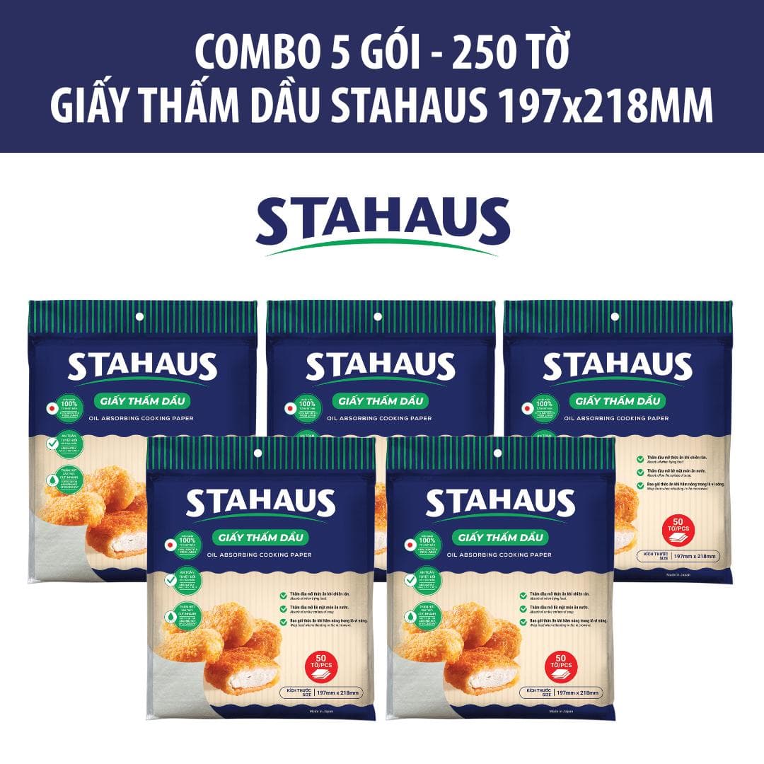 Combo 10 gói (500 tờ) Giấy thấm dầu Thực phẩm STAHAUS 197x218mm 100% Nhập khẩu Nhật Bản - Siêu thấm, An toàn sức khỏe 5