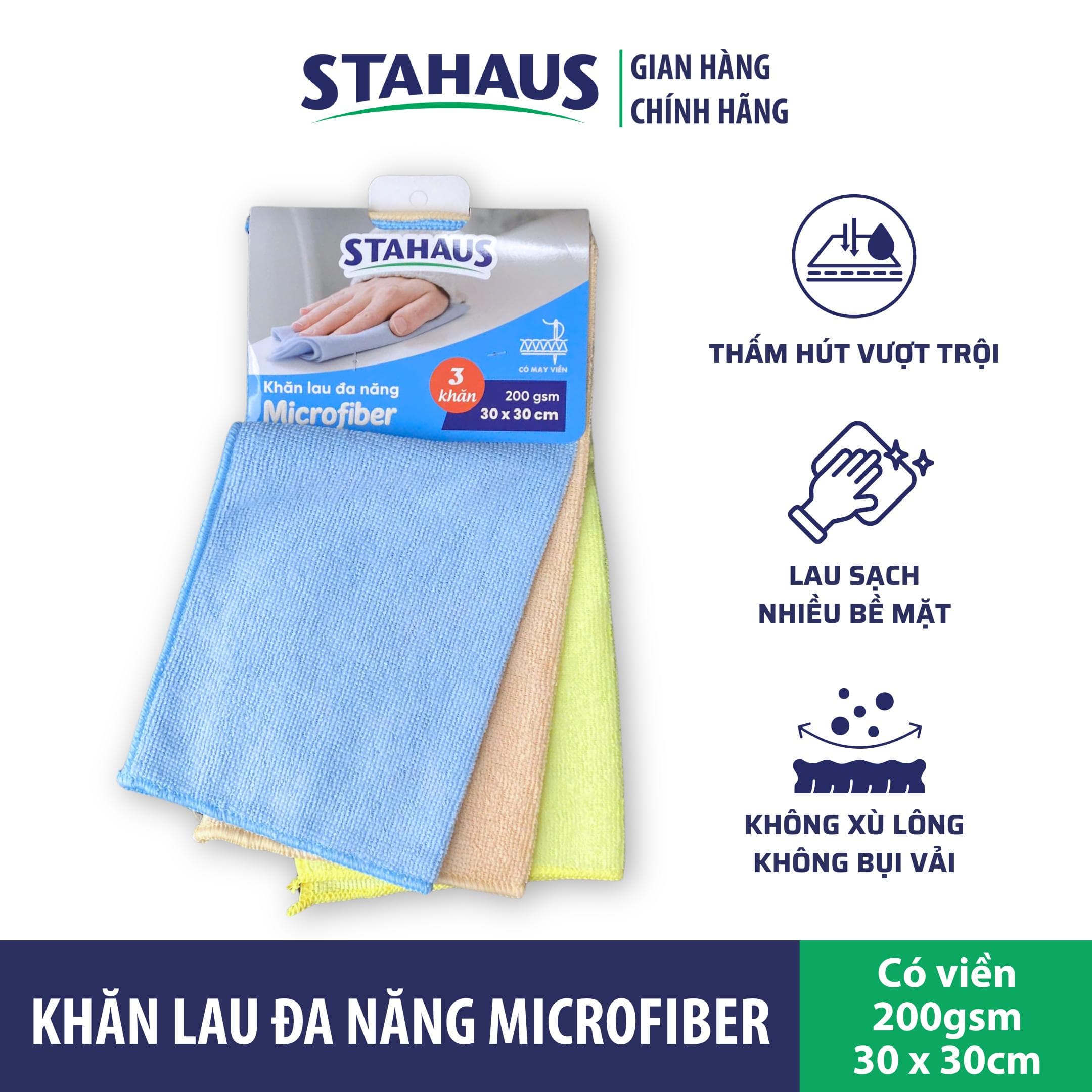 Khăn lau đa năng Microfiber Stahaus Lau bếp, bàn ăn, lau kính ô tô - Vải cao cấp không trầy xước, không bụi vải 3
