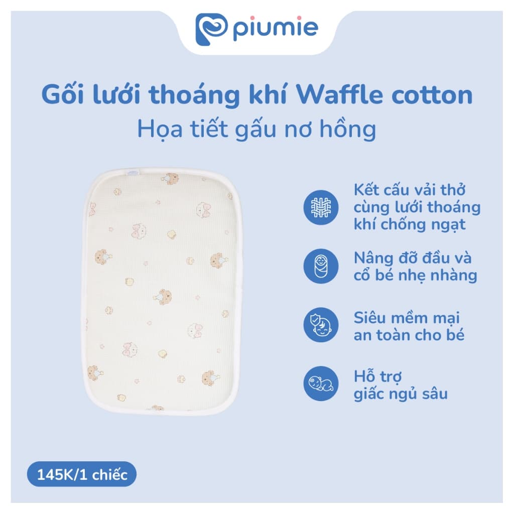 Gối lưới thoáng khí Waffle Cotton size 38x25cm - mềm mát, thoáng khí, an toàn cho da bé 4