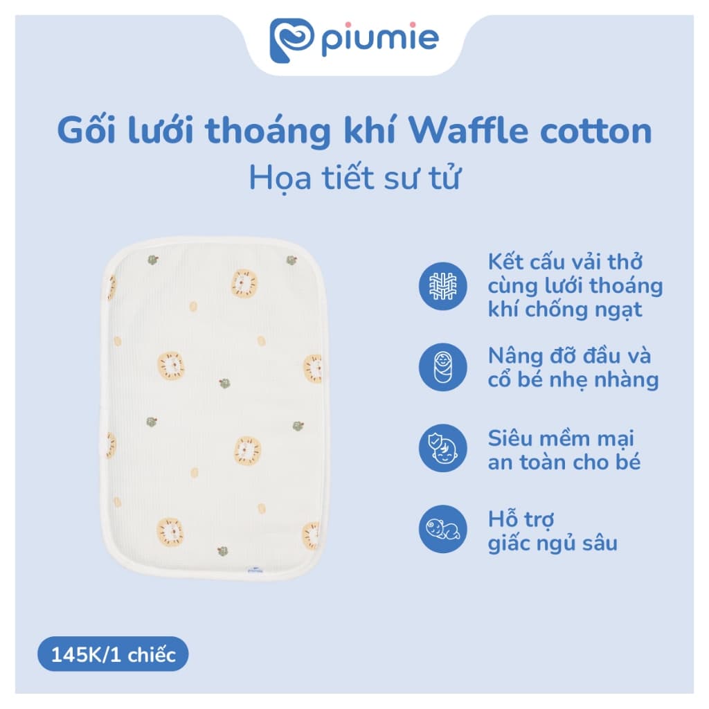 Gối lưới thoáng khí Waffle Cotton size 38x25cm - mềm mát, thoáng khí, an toàn cho da bé 3