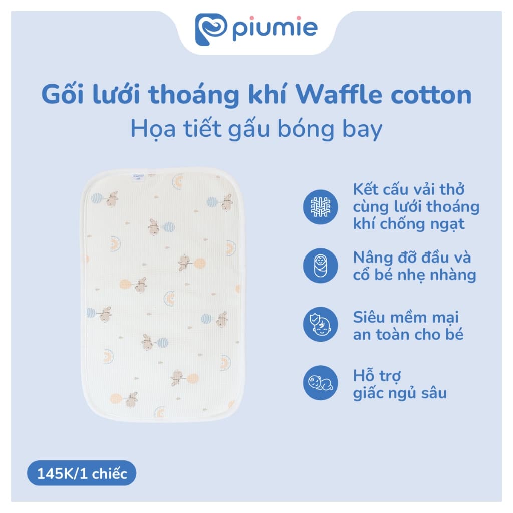 Gối lưới thoáng khí Waffle Cotton size 38x25cm - mềm mát, thoáng khí, an toàn cho da bé 5