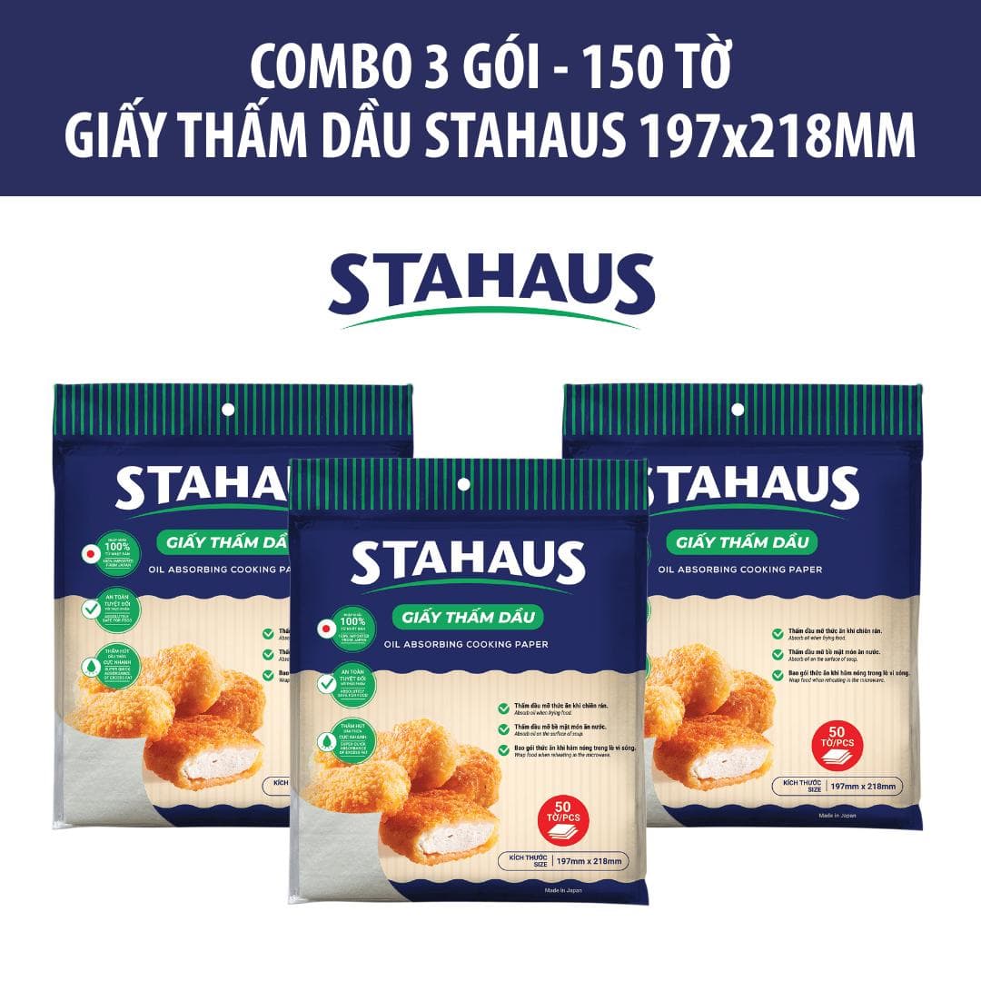 Combo 10 gói (500 tờ) Giấy thấm dầu Thực phẩm STAHAUS 197x218mm 100% Nhập khẩu Nhật Bản - Siêu thấm, An toàn sức khỏe 4
