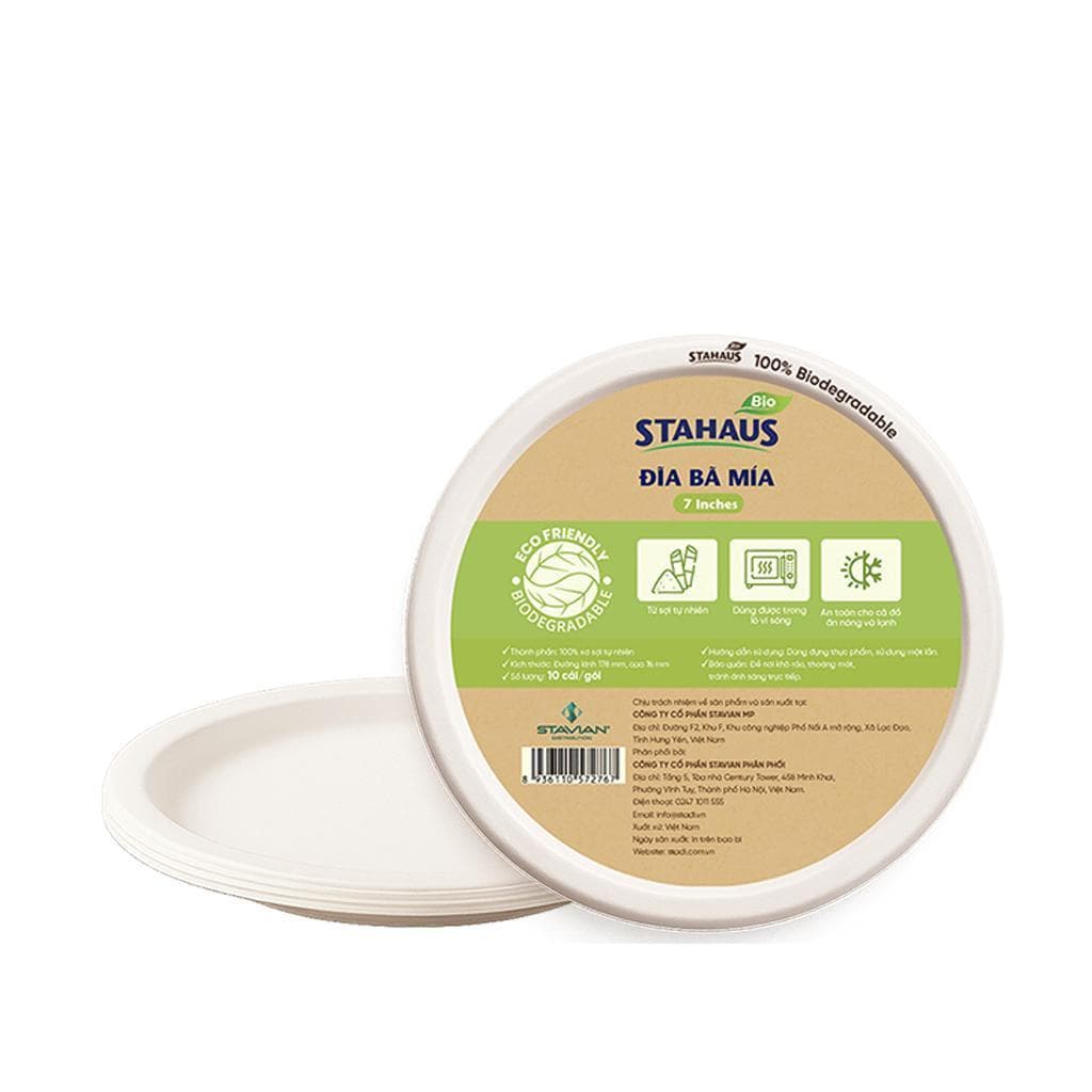 Đĩa bã mía tròn màu trắng STAHAUS 10 cái 178mm/226mm 100% Xơ tự nhiên, Cứng cáp Chịu nhiệt tốt, Thân thiện môi trường