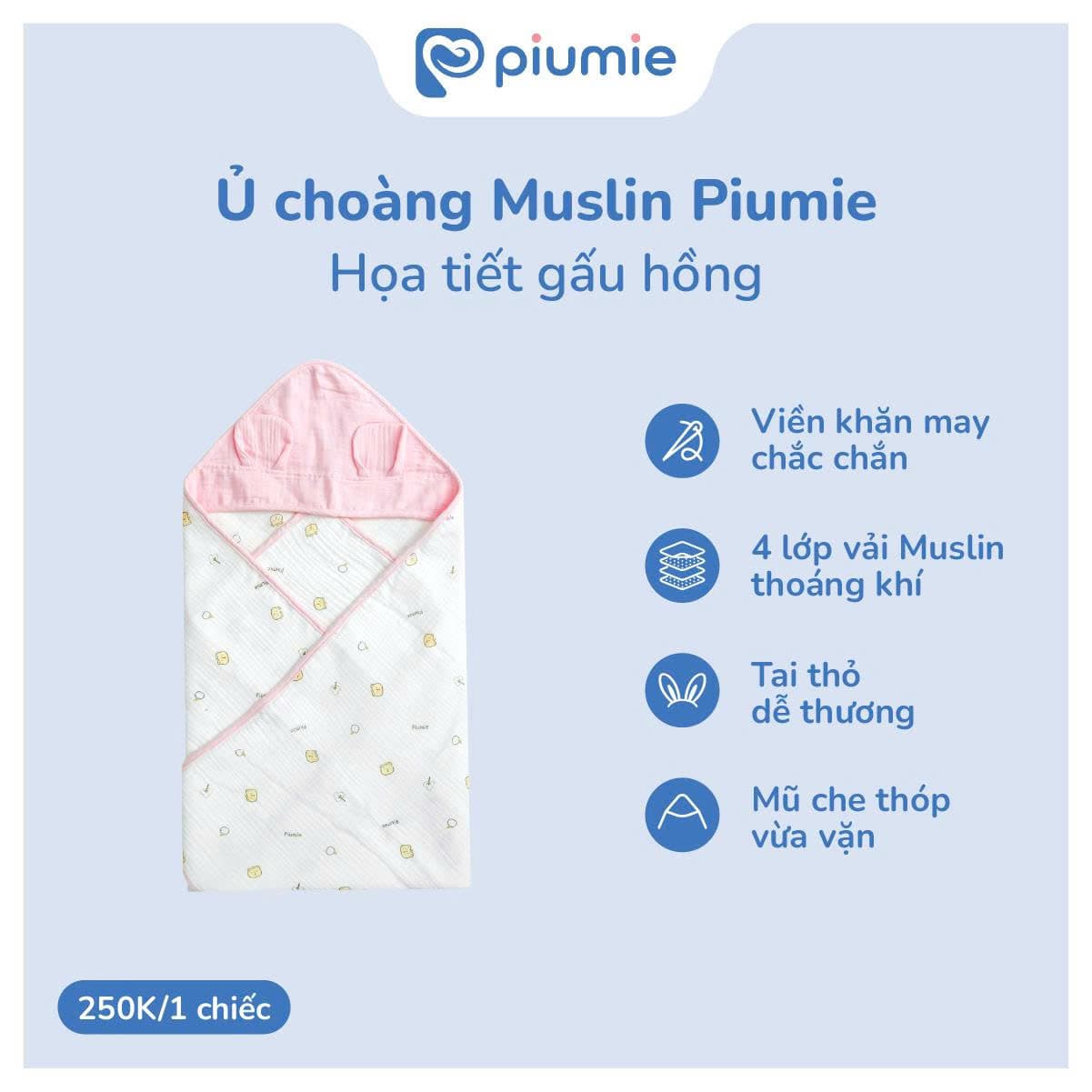 Ủ choàng Muslin 4 Lớp