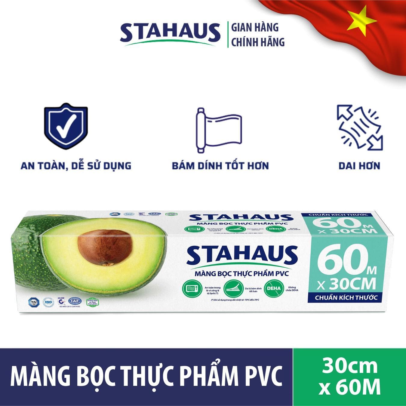 Màng bọc thực phẩm PVC STAHAUS 60m/100m dẻo dai, an toàn, dễ dàng sử dụng 5