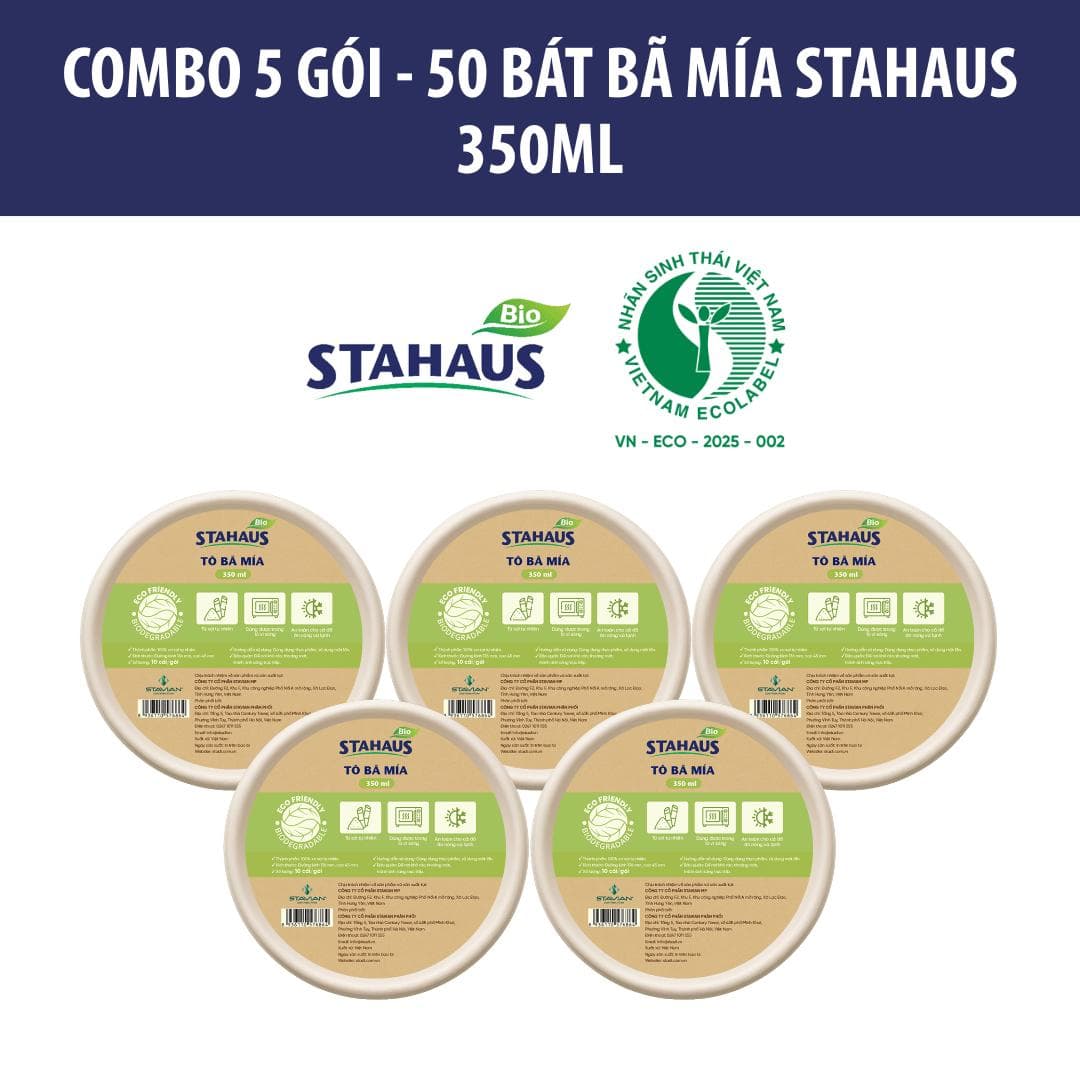Combo 10 gói (100c) Tô/Bát bã mía STAHAUS 350ml- 100% Xơ Tự nhiên, An toàn dùng lò vi sóng, Thân thiện môi trường 4