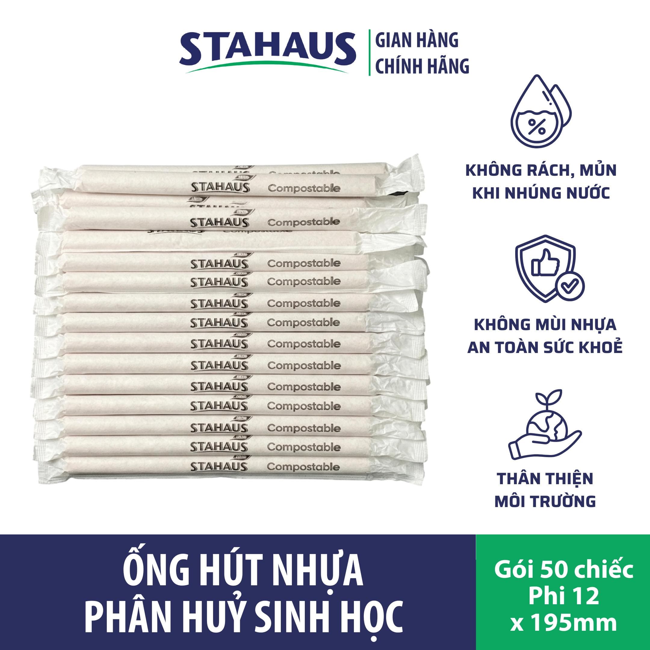 Ống hút nhựa Phân huỷ sinh học STAHAUS Không mủn rách trong nước, an toàn sức khoẻ & môi trường - Phi 6/8/12