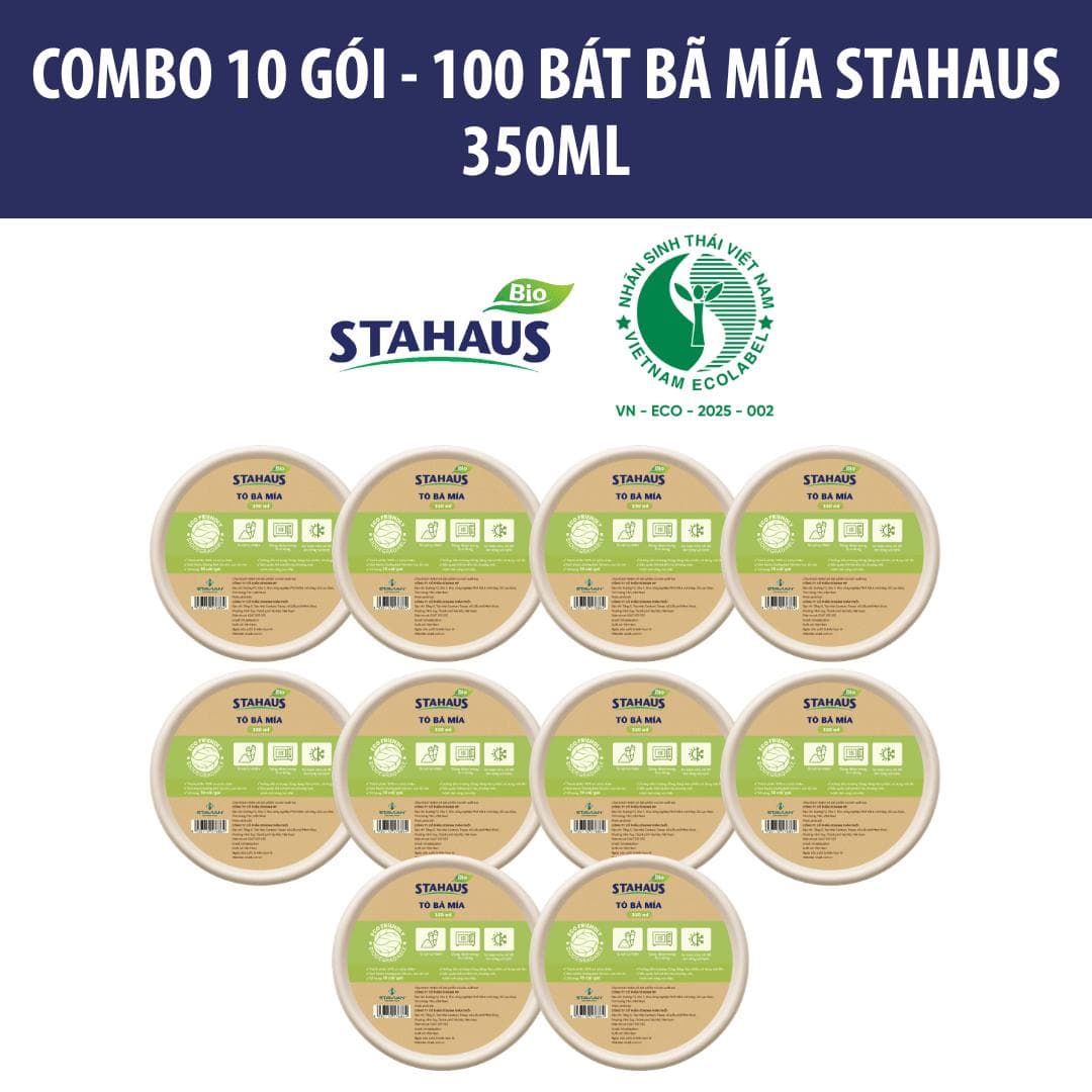 Combo 10 gói (100c) Tô/Bát bã mía STAHAUS 350ml- 100% Xơ Tự nhiên, An toàn dùng lò vi sóng, Thân thiện môi trường 3