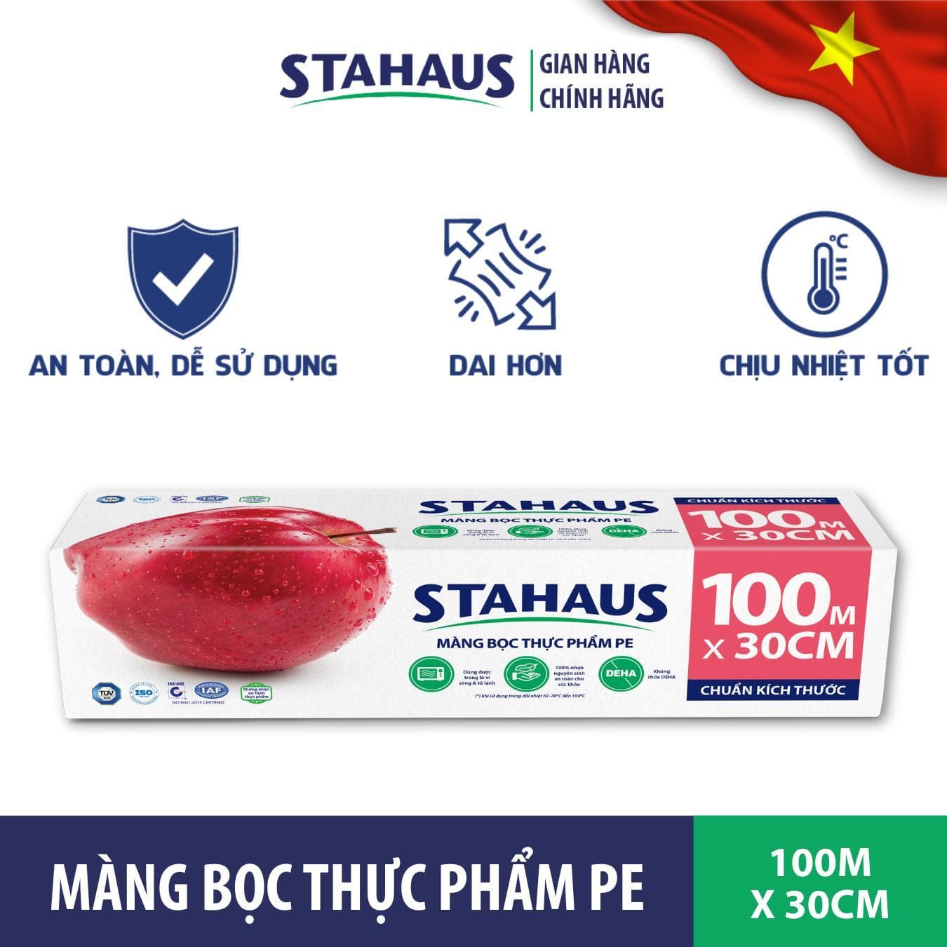 Combo 5 Cuộn Màng bọc Thực phẩm PE STAHAUS An toàn Sức khỏe, Co Giãn Tốt - Hàng Chính Hãng 6
