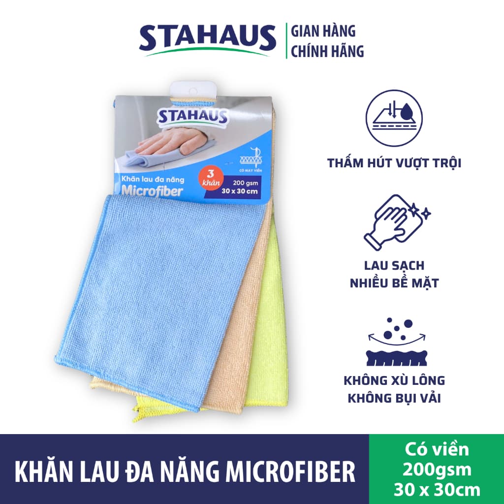 Khăn lau đa năng Microfiber Stahaus Lau bếp, bàn ăn, lau kính ô tô - Vải cao cấp không trầy xước, không bụi vải