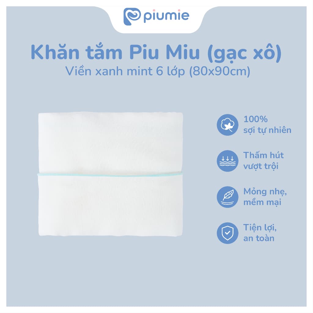 (Combo 3 Khăn) Khăn tắm xô cho bé Piumie 6 lớp - Sợi bông cao cấp an toàn, dày dặn, thấm hút tốt - Size 80x90cm