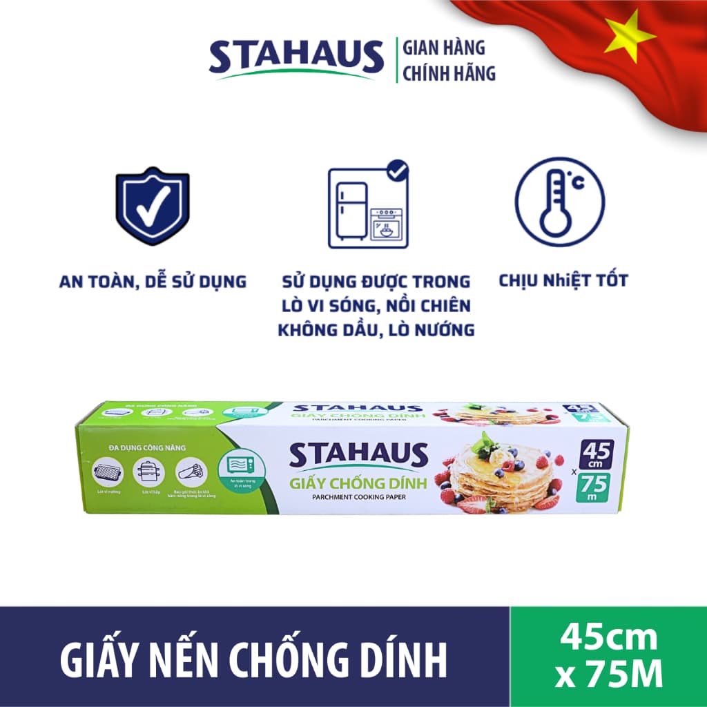 Giấy nến chống dính STAHAUS 45cm x 75m Tráng Silicone 2 Mặt, Chịu nhiệt cao, An toàn sức khỏe, Tiện lợi vệ sinh