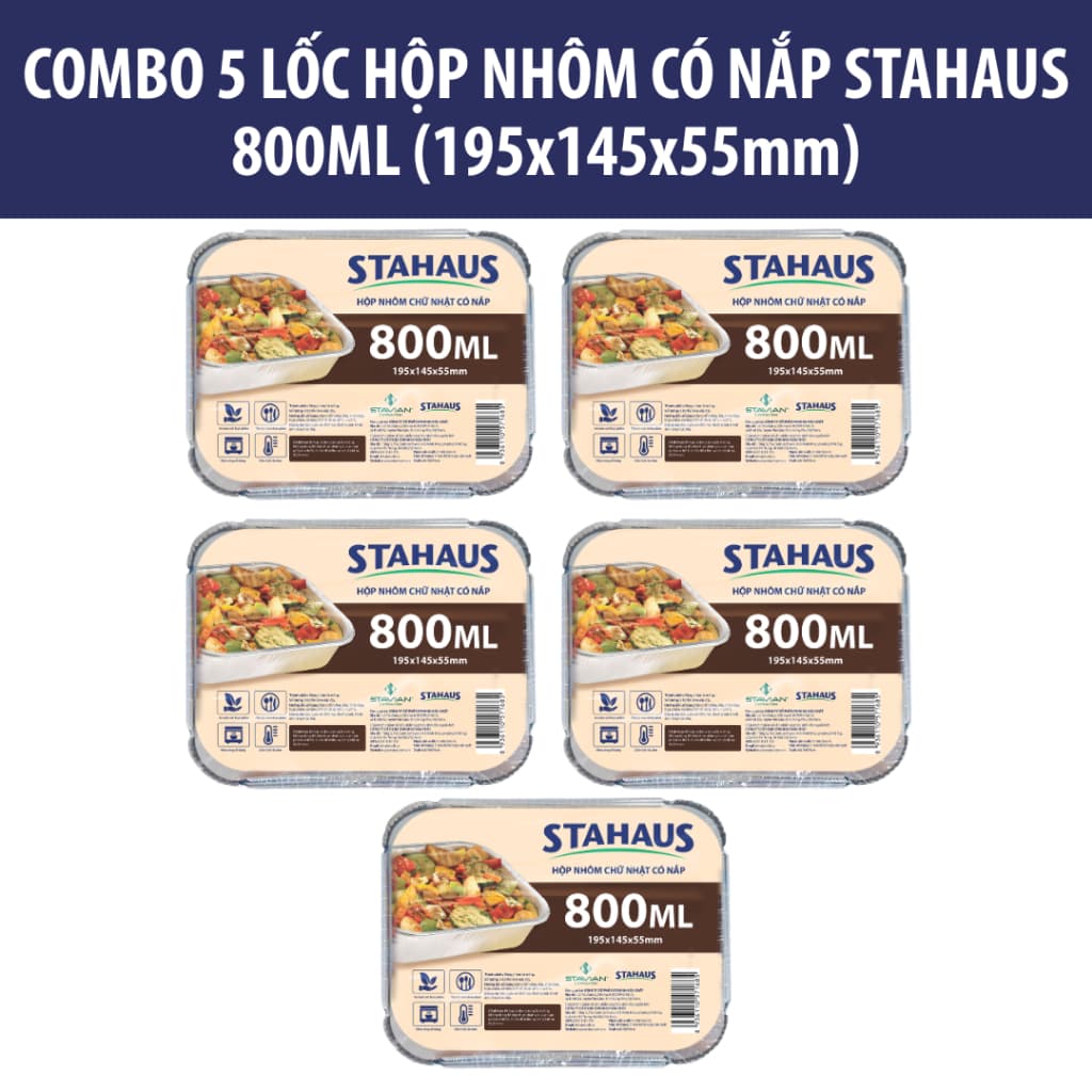 Hộp nhôm chữ nhật Có nắp STAHAUS 600ml/800ml - Nhôm cao cấp Chịu nhiệt tốt, An toàn sức khỏe - Đa năng tiện lợi nấu ăn 7