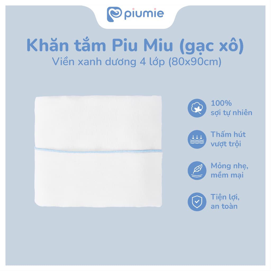 <Combo 3 Khăn> Khăn tắm xô cho bé Piumie 4 lớp - Sợi bông cao cấp an toàn, dày dặn, thấm hút tốt - Size 80x90cm 3