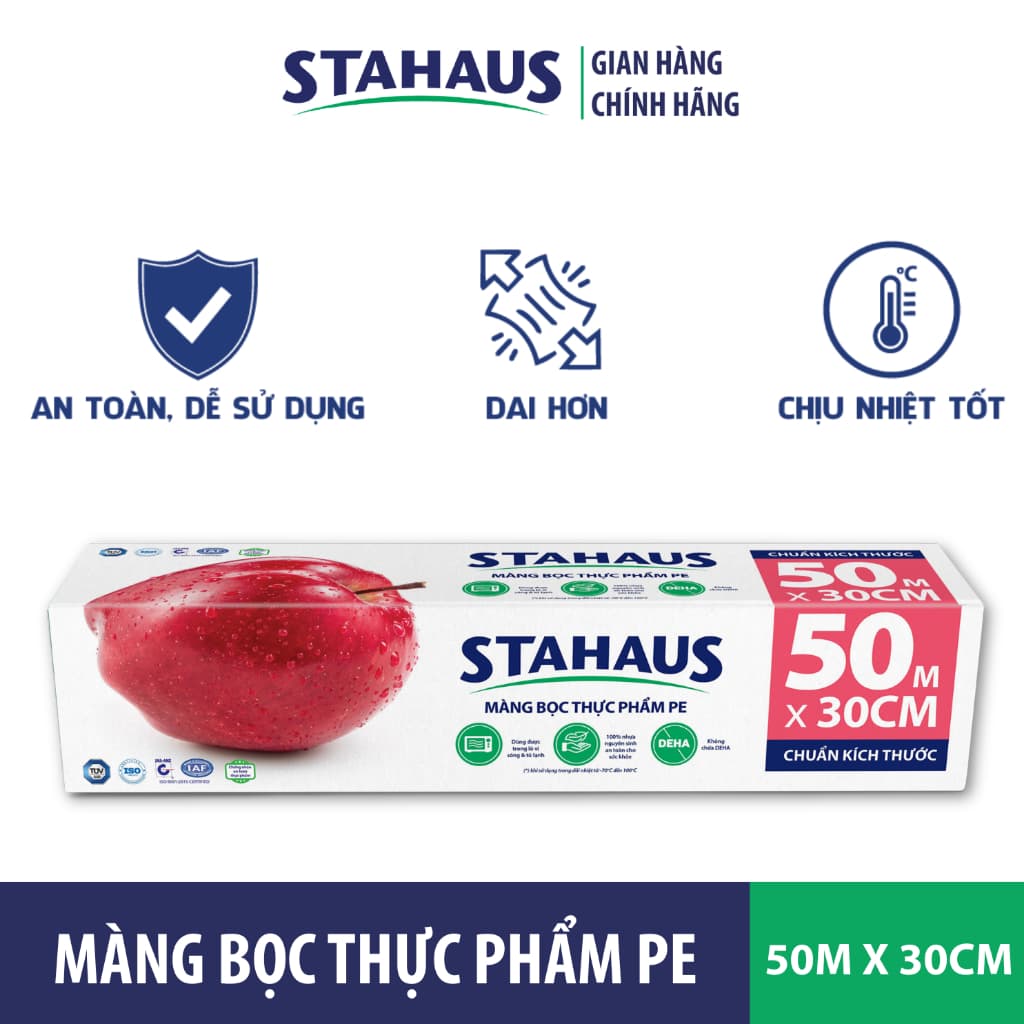 Màng Bọc Thực Phẩm PE STAHAUS Combo 5 Cuộn 30cm x 50m - An Toàn Thực Phẩm, Co Giãn Tốt, Chính Hãng