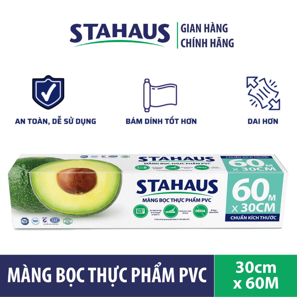 [SIÊU TIẾT KIỆM] Màng bọc Thực phẩm PVC STAHAUS An toàn Sức khỏe Co Giãn Tốt 30cm x 100m/60m - Hàng Chính hãng