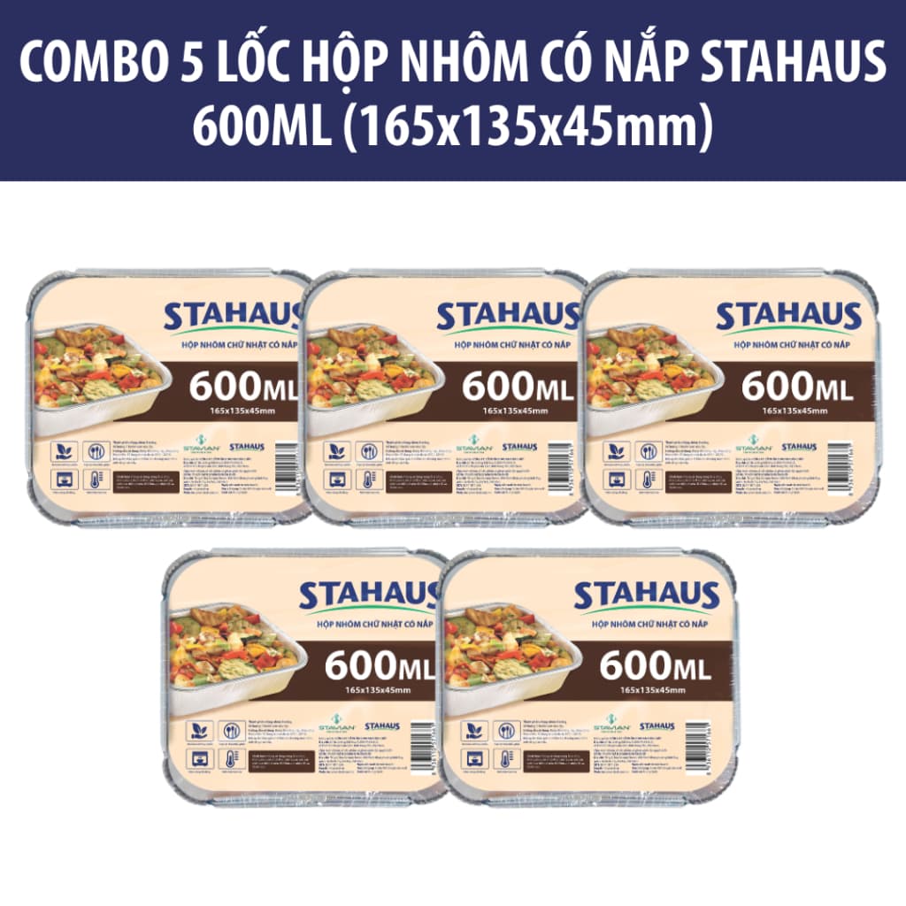 Hộp nhôm chữ nhật Có nắp STAHAUS 600ml/800ml - Nhôm cao cấp Chịu nhiệt tốt, An toàn sức khỏe - Đa năng tiện lợi nấu ăn 6