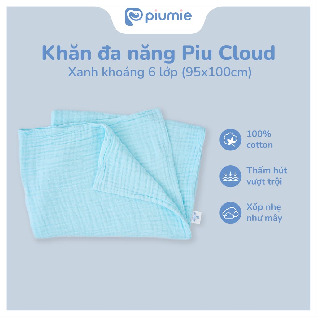 (Combo 3 Khăn) Khăn tắm, choàng ủ muslin nhăn cho bé sơ sinh - Khăn đa năng Piumie 6 lớp, vải cao cấp mềm, thoáng khí 4