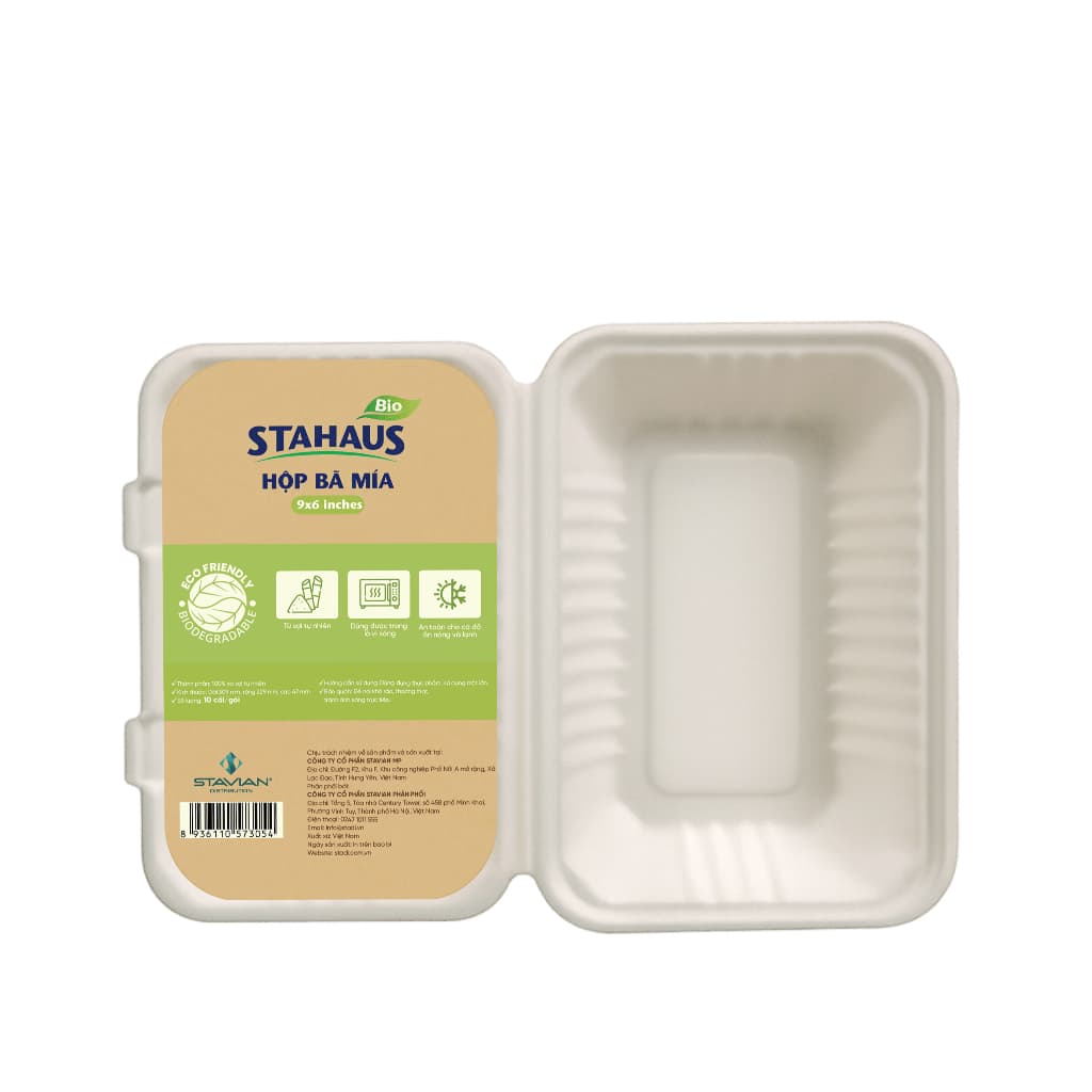 Combo 5 Gói 50 Hộp bã mía STAHAUS Đựng bánh, đồ ăn - 100% Xơ tự nhiên, Chịu nhiệt tốt, An toàn sức khỏe 6