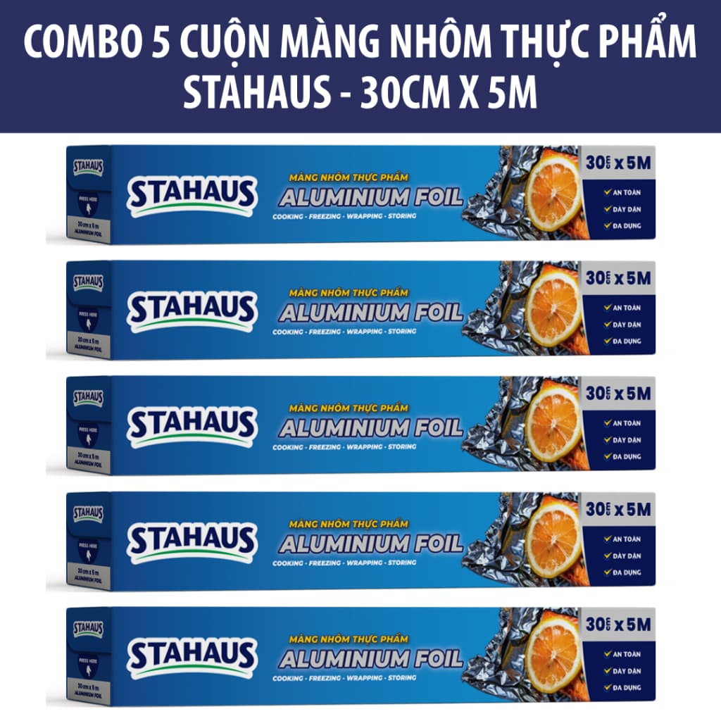 Giấy Bạc Nồi Chiên Không Dầu STAHAUS 30cm/45cm x 5m - Màng Nhôm Nướng Thực Phẩm, Bọc Thực Phẩm An Toàn 5