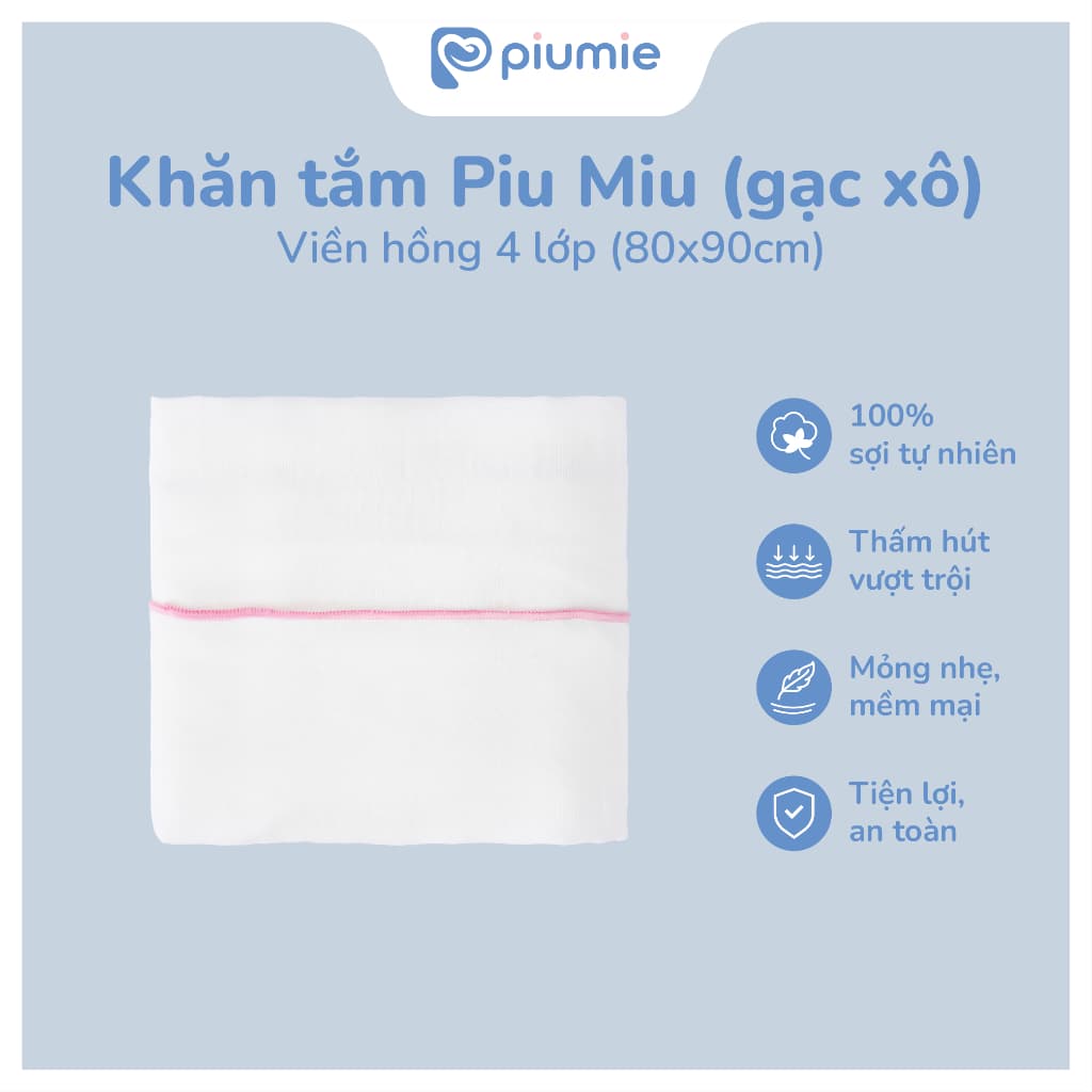 <Combo 3 Khăn> Khăn tắm xô cho bé Piumie 4 lớp - Sợi bông cao cấp an toàn, dày dặn, thấm hút tốt - Size 80x90cm 4