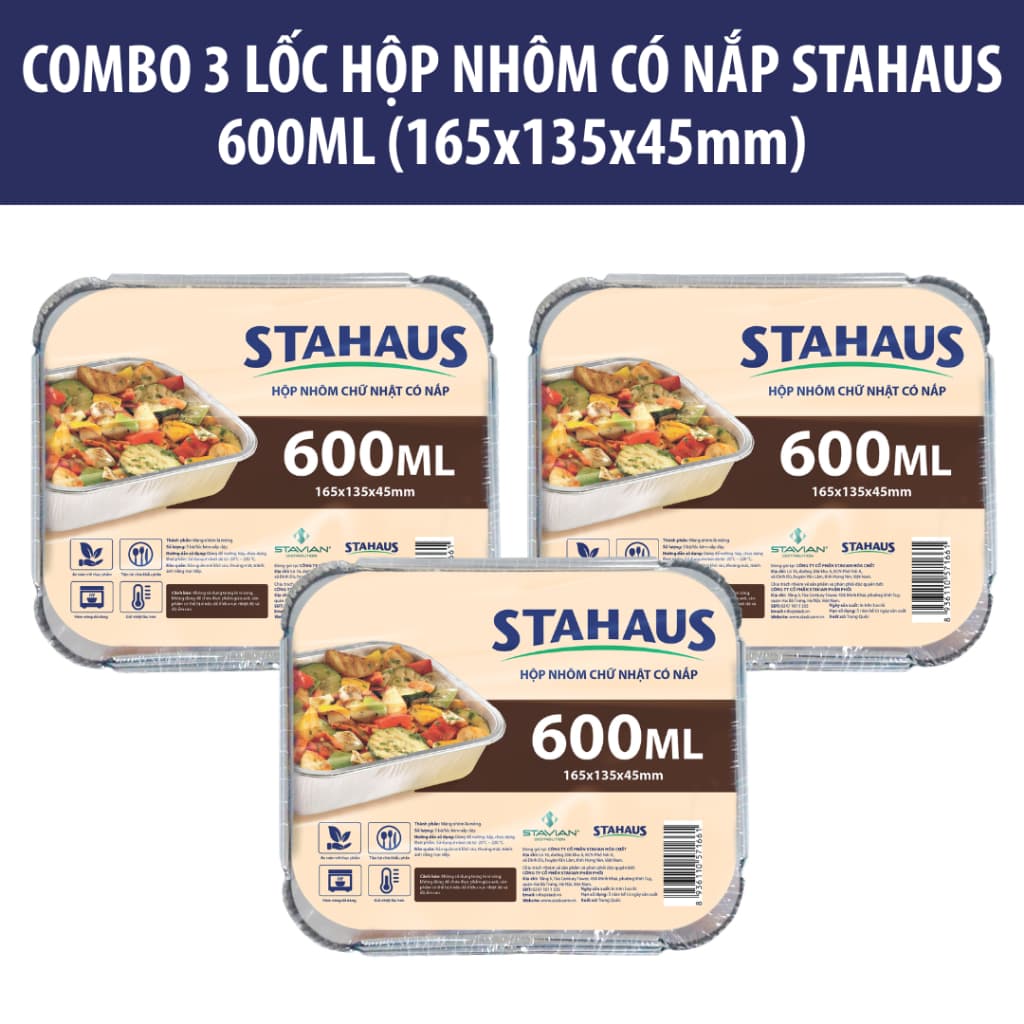 Hộp nhôm chữ nhật Có nắp STAHAUS 600ml/800ml - Nhôm cao cấp Chịu nhiệt tốt, An toàn sức khỏe - Đa năng tiện lợi nấu ăn 4