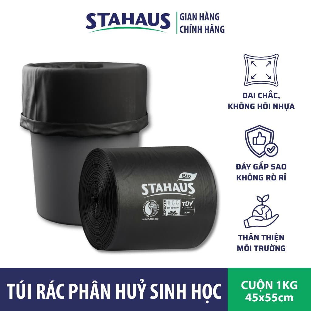 Cuộn 1kg Túi rác đáy gấp sao STAHAUS Phân huỷ sinh học Thân thiện môi trường - Dai chắc, không rò nước, Tiện lợi Vệ sinh 3