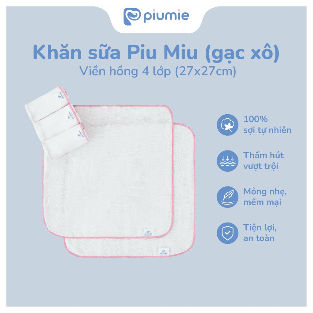 <Combo 3-30 khăn> Set 10 Khăn sữa xô Piumie 4 lớp cho bé sơ sinh - 100% Cotton tự nhiên, an toàn, mềm mại, thấm hút cao 4