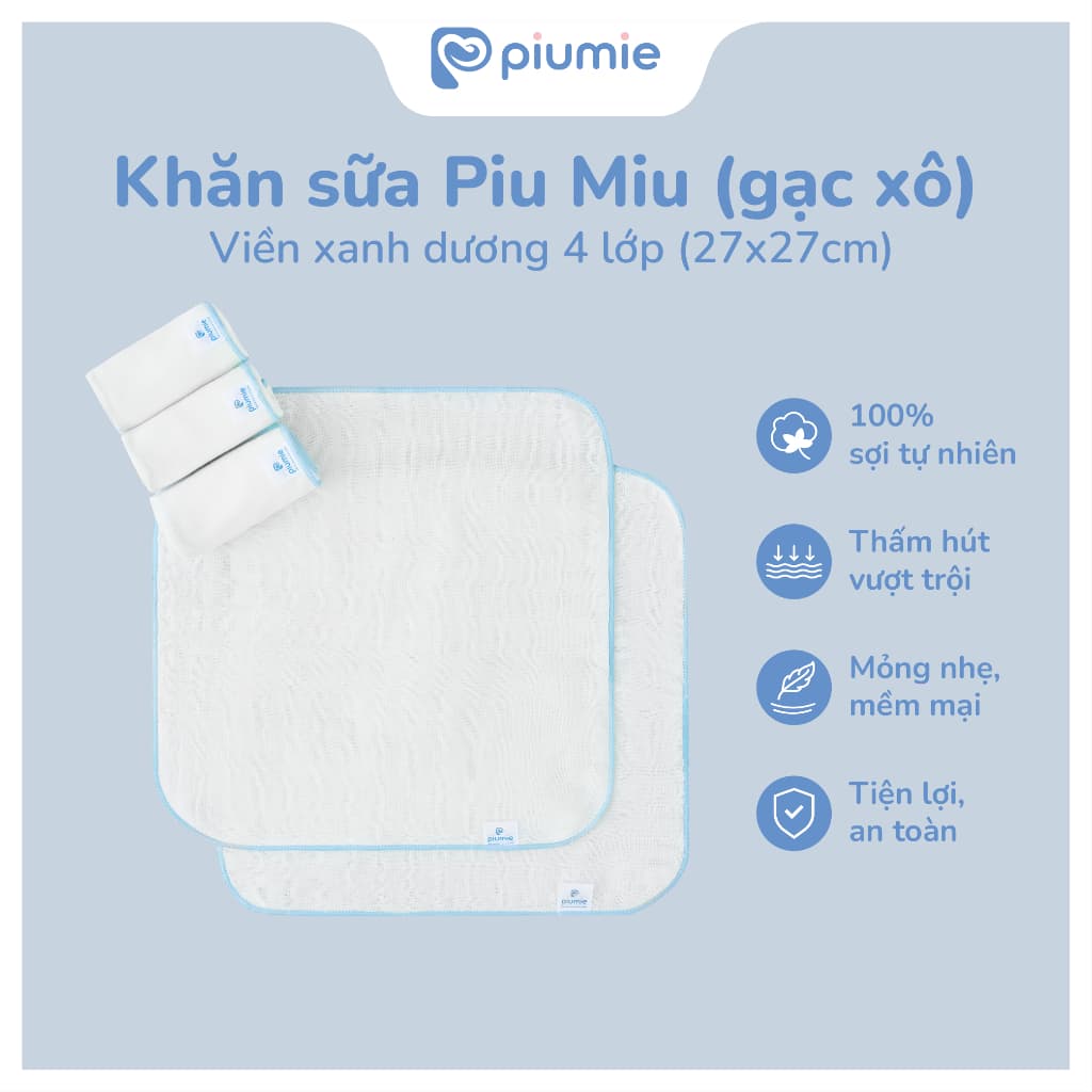 <Combo 3-30 khăn> Set 10 Khăn sữa xô Piumie 4 lớp cho bé sơ sinh - 100% Cotton tự nhiên, an toàn, mềm mại, thấm hút cao 3