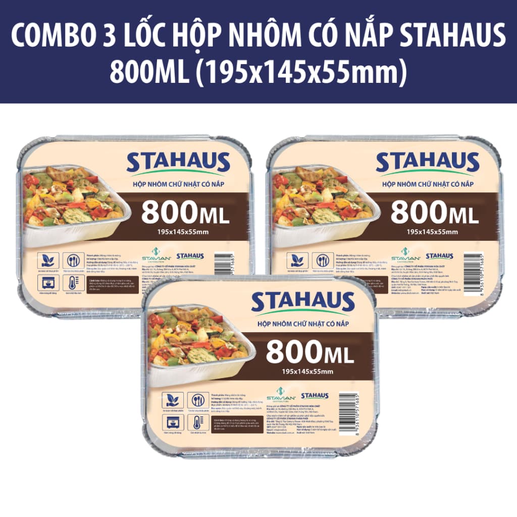Hộp nhôm chữ nhật Có nắp STAHAUS 600ml/800ml - Nhôm cao cấp Chịu nhiệt tốt, An toàn sức khỏe - Đa năng tiện lợi nấu ăn 5